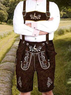 Mens Lederhosen Brown Suede Leather Oktoberfest costume German Short